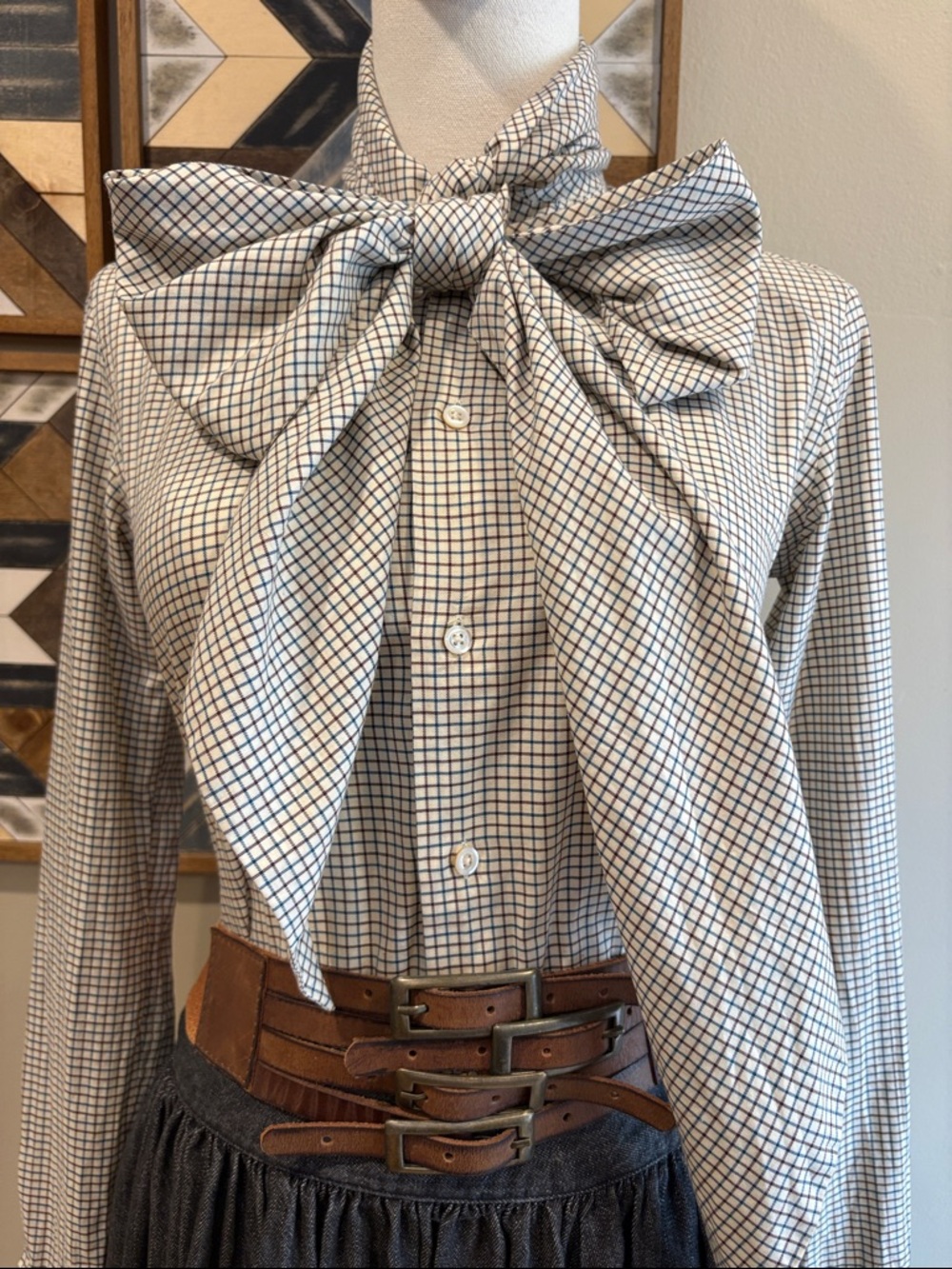 Vintage Ralph Lauren Button-Front Long Sleeve Top with Scarf size 2 Slim Fit - Picture 2 of 16